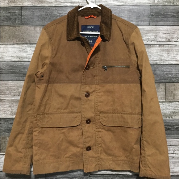 American Eagle Corduroy Collar Jacket Men’s S Brown Tan Full Zip Button Front - Picture 4 of 11